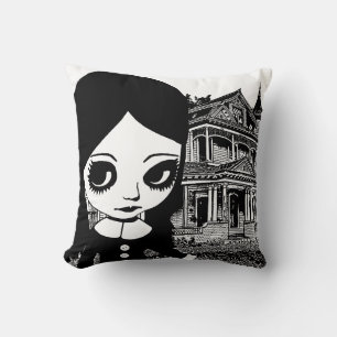 Großaugen-Goth-Girl Spukhaus Originalkunst  Kissen