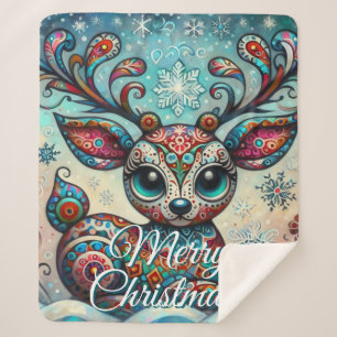 Großaugen-Weihnachtsrentier-Folkart personalisiert Sherpadecke