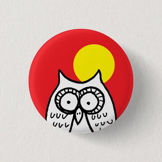 Großäugige Cartoon-Eule und Mond Button (Vorderseite)