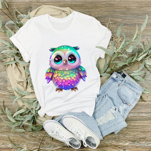 Großäugige, weiß gesprenkelte, mehrfarbige Eulen-G T-Shirt