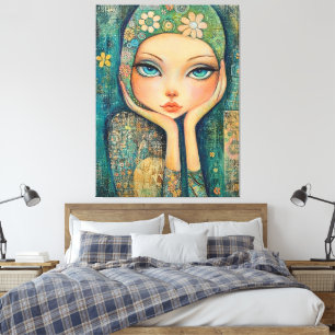 GROßÄUGIGES MÄDCHEN WHIMSICAL LEINWANDKUNSTDRUCK LEINWANDDRUCK
