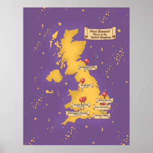 Großbritannien Die Spuk Orte Karte. Poster