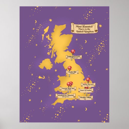 Großbritannien Die Spuk Orte Karte. Poster (Vorne)