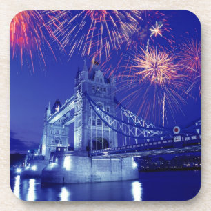 Großbritannien, London. Feuerwerk über dem Tower Getränkeuntersetzer