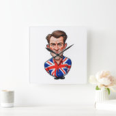 Großbritannien Männerkarikatur mit Flagge der Unio Quadratische Wanduhr (Zuhause)