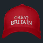 Großbritannien stickte Hut<br><div class="desc">Show,  die Sie nach Großbritannien mit diesem weißen Text auf Rot gesticktem Hut sich stützen. Liest Großbritannien oder fertigt mit Ihrem eigenen Text besonders an.</div>
