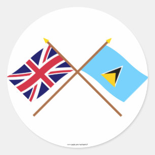 Großbritannien und St Lucia gekreuzte Flaggen Runder Aufkleber