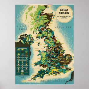 Großbritannien ~Vintage Briten-Reise-Plakat Poster