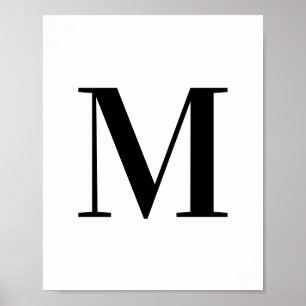 Großbuchstabe M Monogramm Schwarz/Weiß Poster