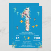 Große 1. Geburtstag unter dem Meer FotoCollage Einladung (Vorne/Hinten)