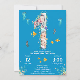 Große 1. Geburtstag unter dem Meer FotoCollage Einladung