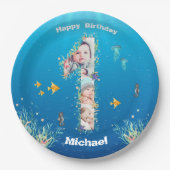 Große 1. Geburtstag unter dem Meer FotoCollage Pappteller (Vorderseite)