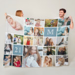 Große 21. Geburtstag Personalisiert 22-Foto Collag Fleecedecke<br><div class="desc">Erstellen Sie ein einmaliges 21. Geburtstagsgeschenk mit diesem Foto Collage Fleece Decke, mit einem Monogramm Initial und der Nummer 21 (Text ist vollständig editierbar und Hintergrundfarbe kann geändert werden) mit 22 Fotos von Instagram, Ihrem Telefon oder Ihrem Computer. Fügen Sie ein Foto für jedes Jahr, von der Geburt bis 21...</div>
