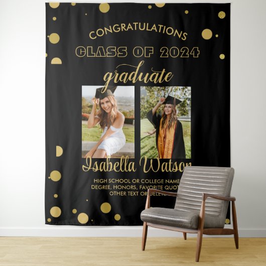 Große 2 Fotos Graduierung Party BlackGold Hintergr Wandteppich (Beispiel)