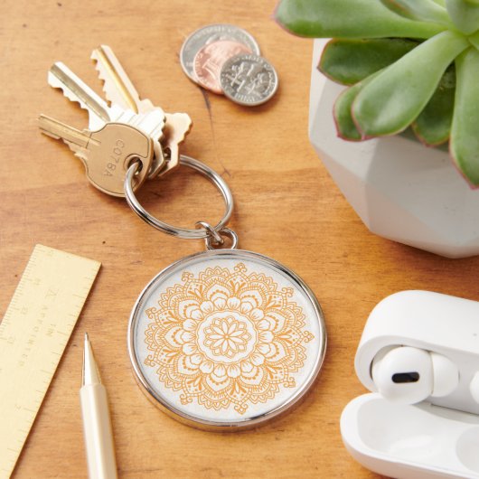 Große (2") Mandala Gemusterte Premium Runde Schlüsselanhänger (Schreibtisch)
