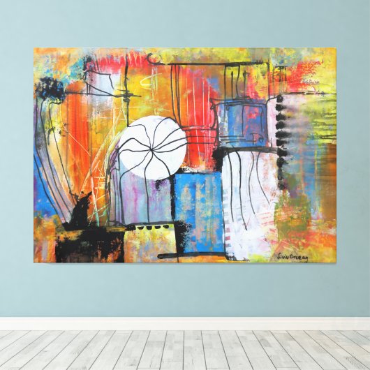 Große abstrakte Acrylmalerei Leinwanddruck (Insitu (Holzboden))