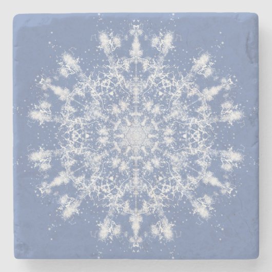 Große Abstrakte Lacy-Schneeflocke im blauen Hinter Steinuntersetzer (Vorderseite)