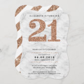 GROSSE AGE NUMBER Marmor cool 21 Rose Gold Glitzer Einladung (Vorne/Hinten)