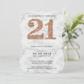 GROSSE AGE NUMBER Marmor cool 21 Rose Gold Glitzer Einladung (Stehend Vorderseite)