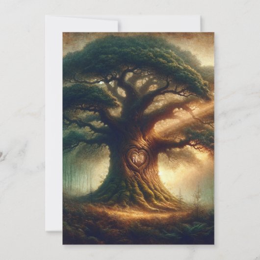 Große alte Eichenbaum verzauberte Rustikalwaldhoch Einladung (Rückseite)