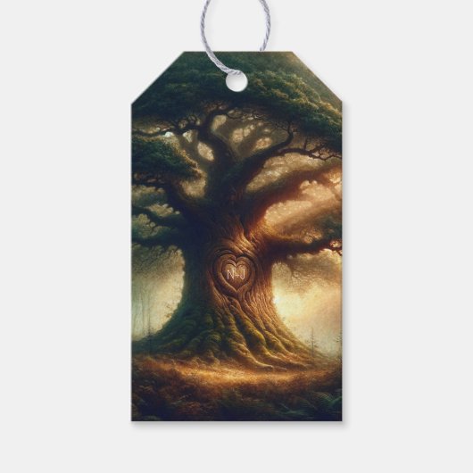 Große alte Eichenbaum verzauberte Rustikalwaldhoch Geschenkanhänger (Vorderseite)