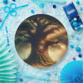 Große alte Eichenbaum verzauberte Rustikalwaldhoch Pappteller (Party)