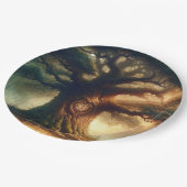 Große alte Eichenbaum verzauberte Rustikalwaldhoch Pappteller (Schrägansicht)