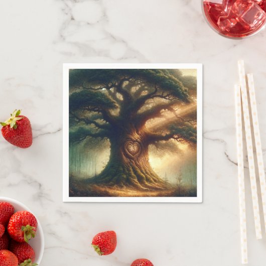 Große alte Eichenbaum verzauberte Rustikalwaldhoch Serviette (Beispiel)