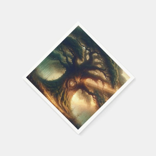 Große alte Eichenbaum verzauberte Rustikalwaldhoch Serviette (Ecke)