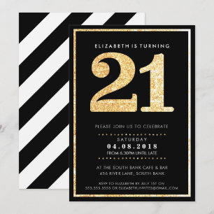 GROSSE ALTERSZAHL EINLADUNG modern 21 gold glänzen
