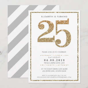 GROßE ALTERSZAHL EINLADUNG modern 25 gold glitzern