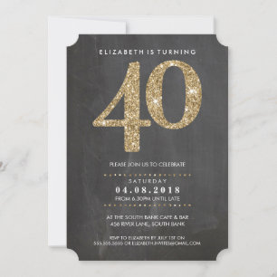GROSSE ALTERSZAHL EINLADUNG modern 40 gold glänzen