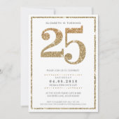 GROSSE ALTERSZAHL INVITE Moderner 25 Glitzer Einladung (Vorderseite)