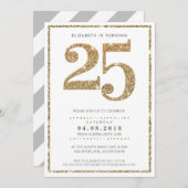 GROSSE ALTERSZAHL INVITE Moderner 25 Glitzer Einladung (Vorne/Hinten)