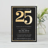 GROSSE ALTERSZAHL INVITE Moderner 25 Glitzer Einladung (Stehend Vorderseite)