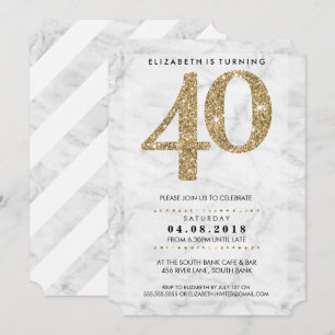 GROßE ALTERSZAHL Marmor modern 40 Gold Glitter Einladung