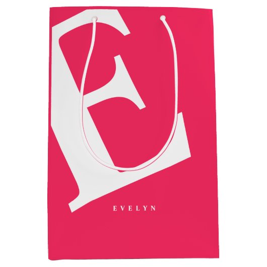 Große Anfangsphase | Moderne Typografie | Rosa Mittlere Geschenktüte (Vorderseite)