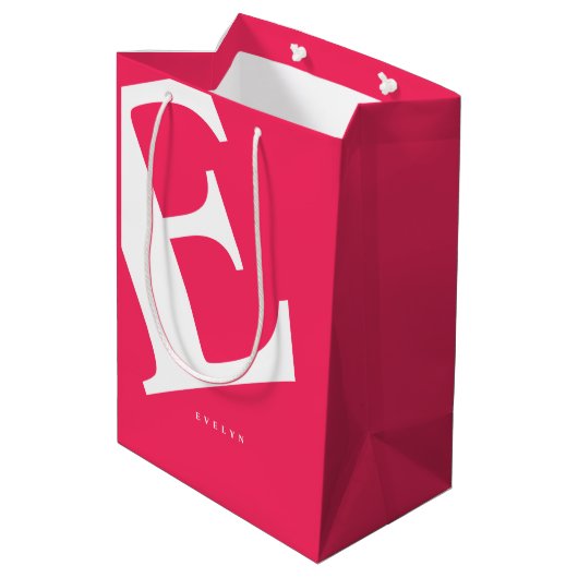 Große Anfangsphase | Moderne Typografie | Rosa Mittlere Geschenktüte (Rückseite Schrägansicht)