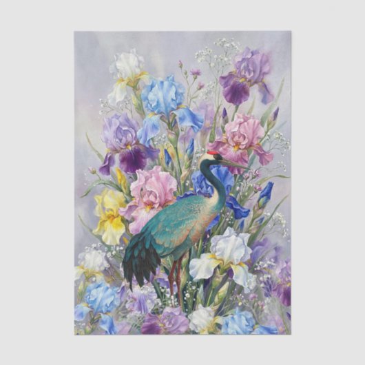 Große Aquarell-Iris Kran Möbel-Decoupage Seidenpapier (Vorderseite)