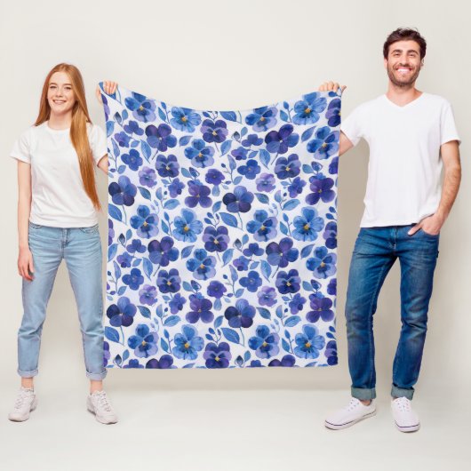 Große Aquarell-Stil Stiefmütterchen Lila Blau Blum Fleecedecke (Beispiel)