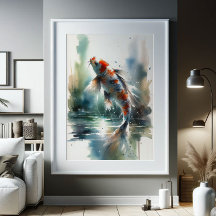 Grosse Aquarellbilder Farbenfrohe Koi Fischkunst