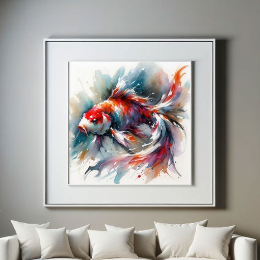 Grosse Aquarellbilder Farbenfrohe Koi Fischkunst Poster