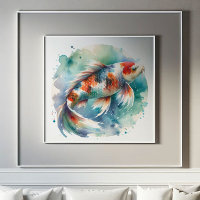 Große Aquarellbilder Koi Fisch Kunst