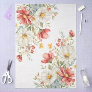 Große Aquarellfarben Wildblumen Bouquet Decoupage Seidenpapier