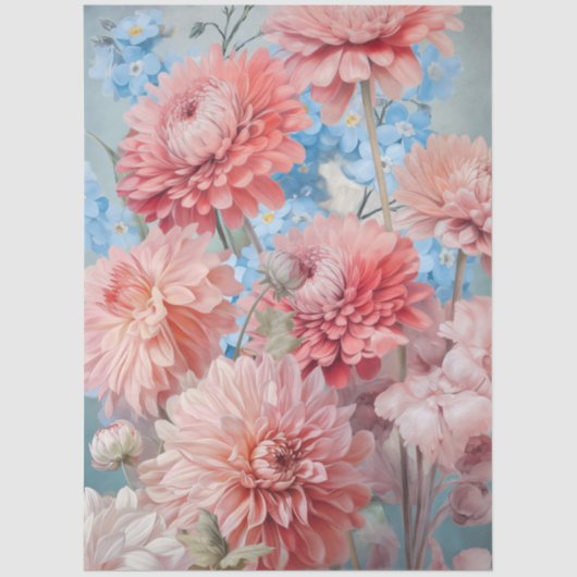 Große ätherische Rosa- und Blütenblumen Dekoupage Seidenpapier (Vorderseite)