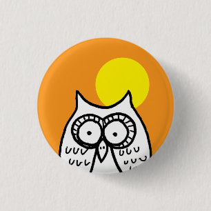Große Augen Halloween Cartoon Eule und Mond Orange Button