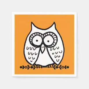 Große Augen Halloween Cartoon Eule Zeichnung Orang Serviette