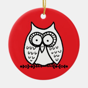 Große Augen Lustige Cartoon-Eule Zeichnung Rot Keramik Ornament