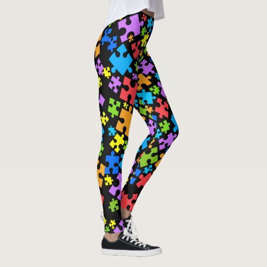 Große Autismus Puzzleteile auf BLACK Leggings (Rechts)