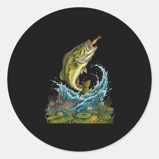 Große Barsch springende Fischköder-Grafik für Angl Runder Aufkleber (Vorderseite)